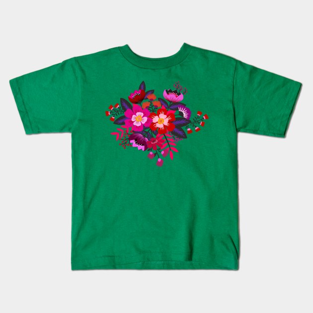 Bold boho flower bouquet Kids T-Shirt by Jennifer Ladd